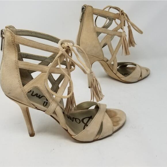 Sam Edelman Beige Tan Strappy Stilettos Heels  Azela Leather Heels Size 8 - Picture 3 of 14